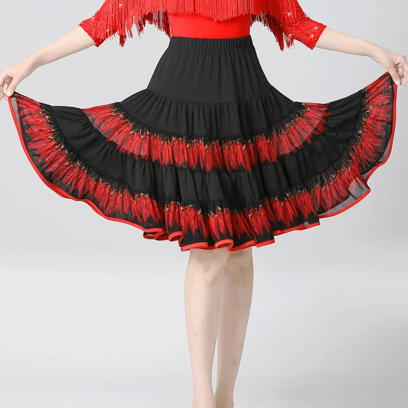 Maßgeschneiderte Flamenco Latin Dance Rock Praxis Kleid Erwachsene Weibliche Stierkampf Tanz Performance Big Swing Halb Rock Frauen
