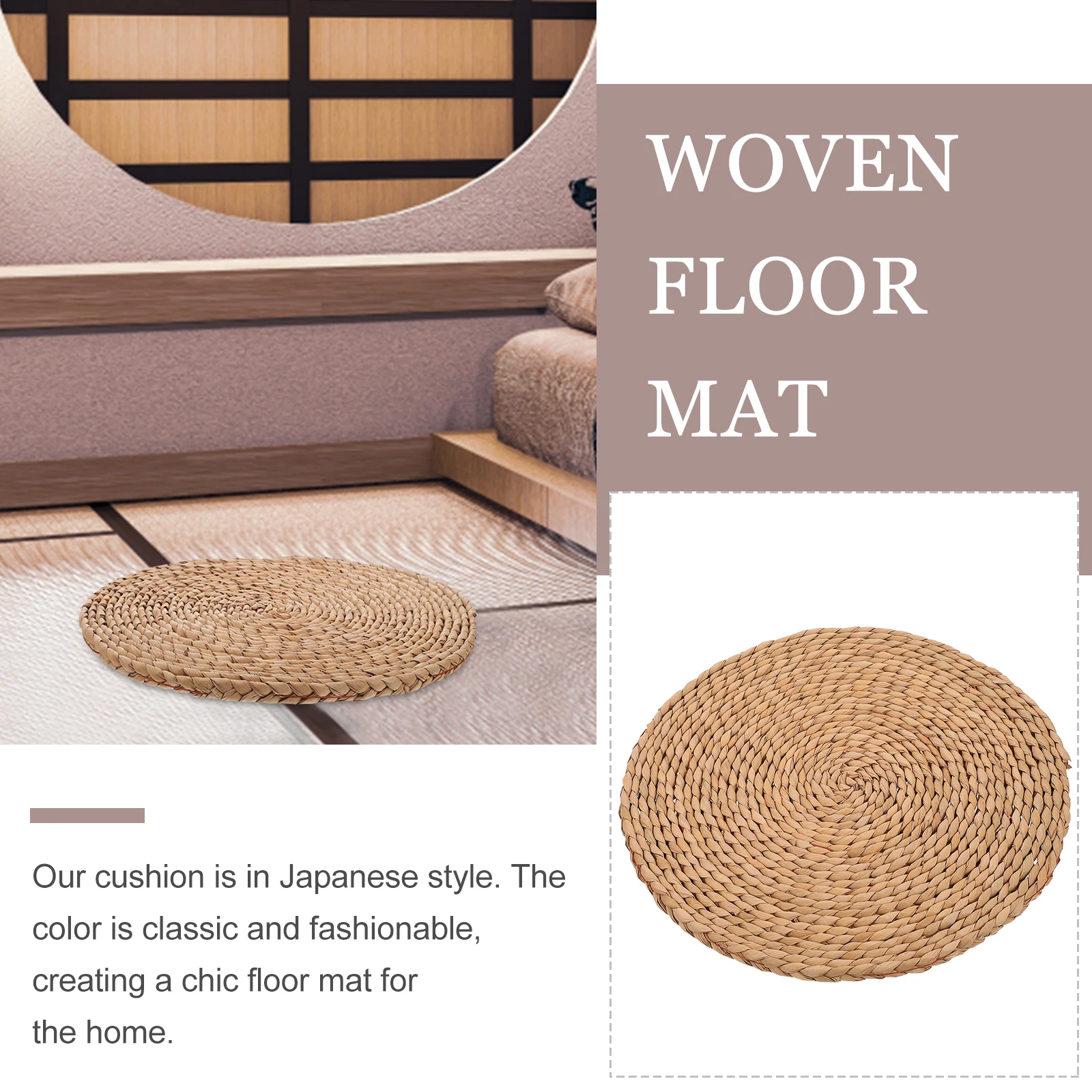 

Thick Seated Cushion Woven Straw Mat Practical Meditation Pad Comfortable Home Office Yoga Tea Room Round Brown Large