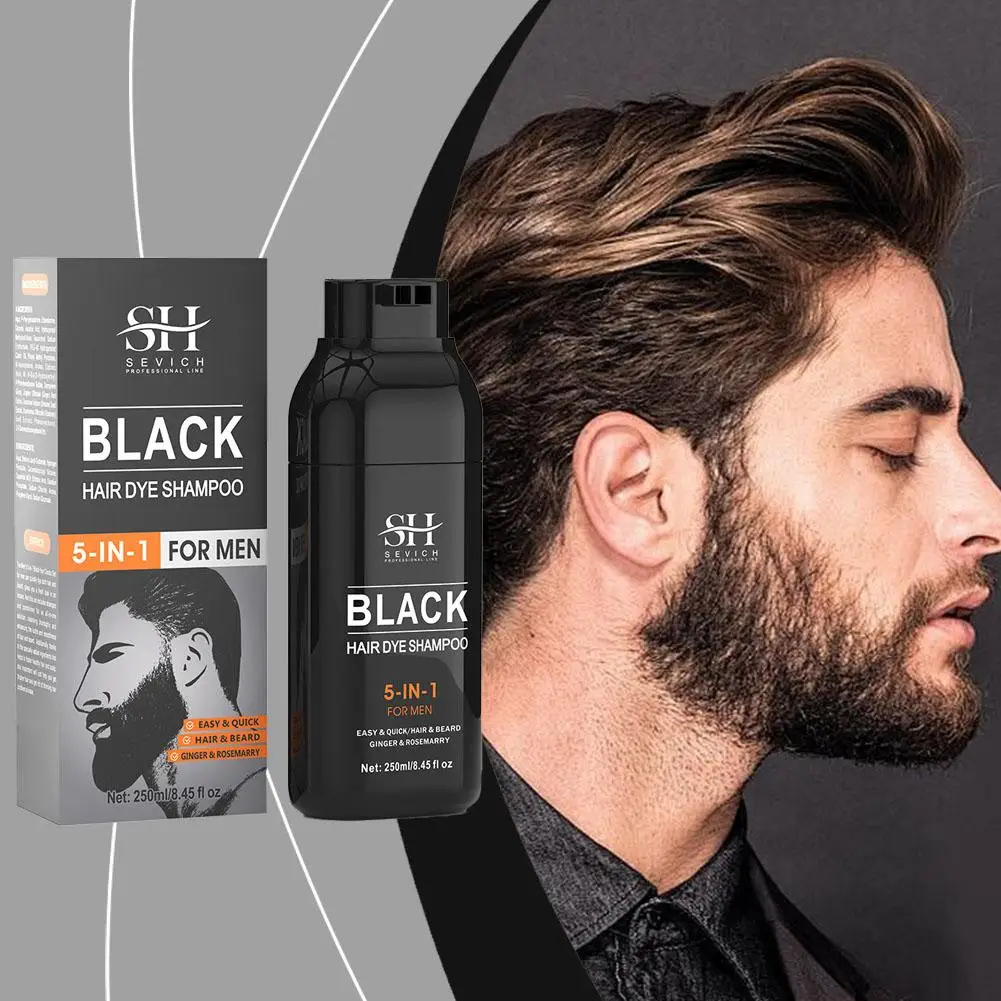 5 IN 1 Hair Dye Black Beard Shampoo Beard Paint Men Blackening Coloring 250ML Moustache Natural Beard ﻿ Shampoo Dye Tempora L4A5