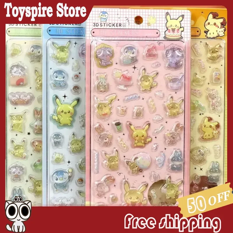 

4/40Pcs Pokemon Pikachu Stickers Japanese Style Solid Crystal Epoxy Relief Cute Cartoon Stickers For DIY Phone Case Decoration