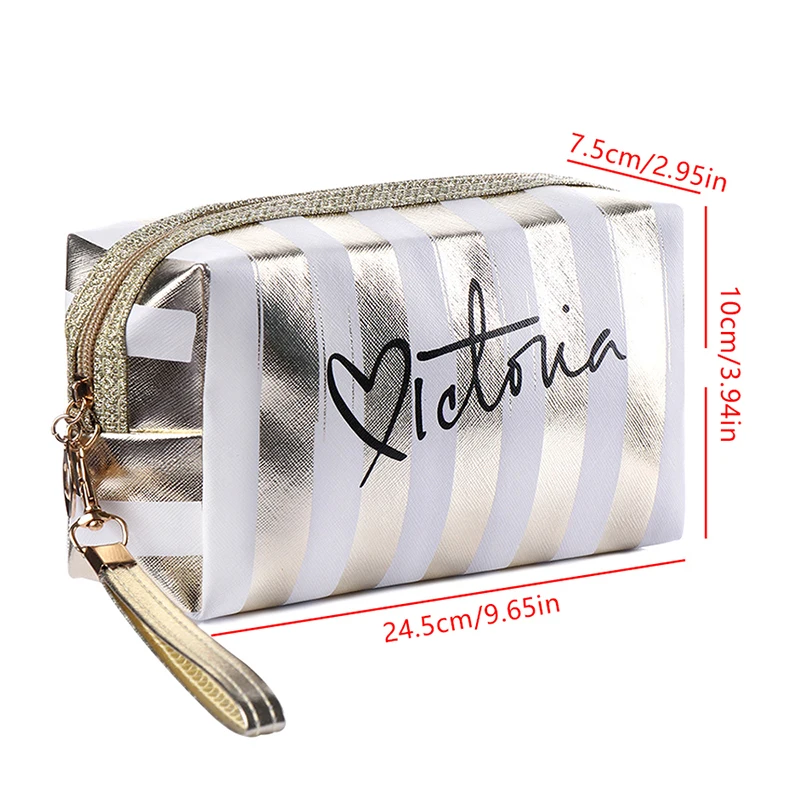 Saco de maquiagem portátil Stripe para mulheres, Saco portátil de alta beleza pequeno, Mini saco de armazenamento cosmético portátil