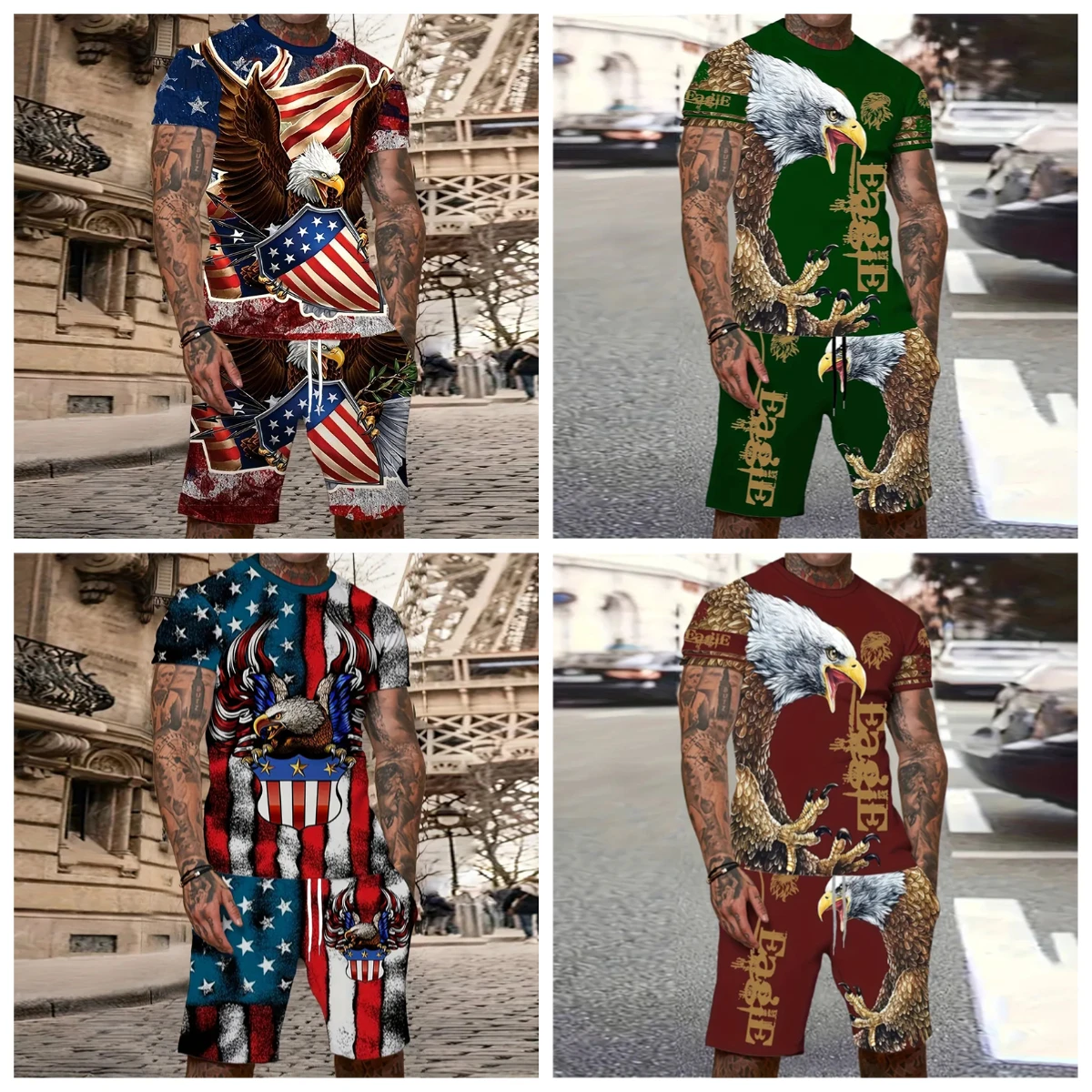 

25-26 летний хит продаж, модный тренд, роскошный костюм с 3D принтом, американская уличная дышащая быстросохнущая футболка, комплект с шортами