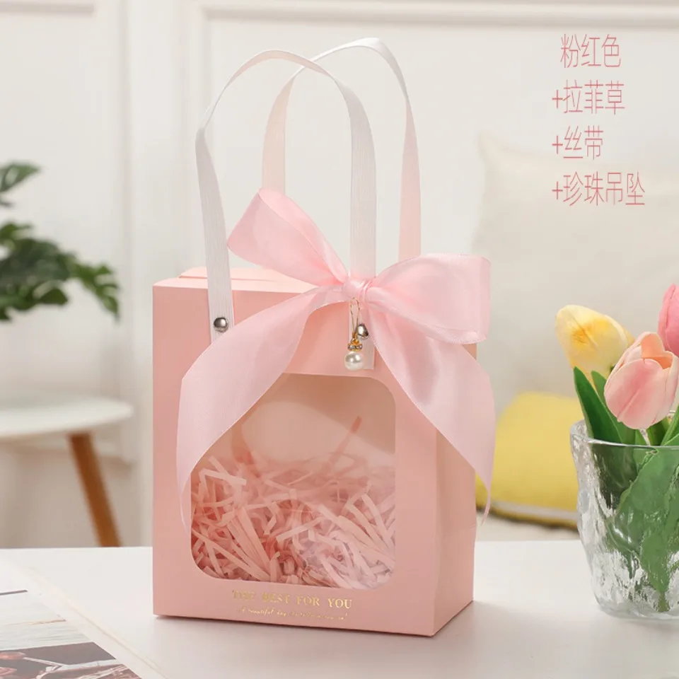 5/10/20 teile/satz Rosa Weihnachten Geschenk Verpackung Tasche Transparente Fenster Papier Box DIY Schokolade Hochzeit Geburtstag handheld Geschenk Pack – Detail 6