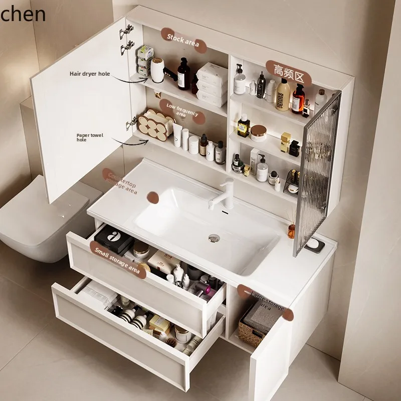 

YXY Solid Wood Lacquered Bathroom Cabinet with Ceramic Integrated Basin, Washroom Sink Cabinet Set
