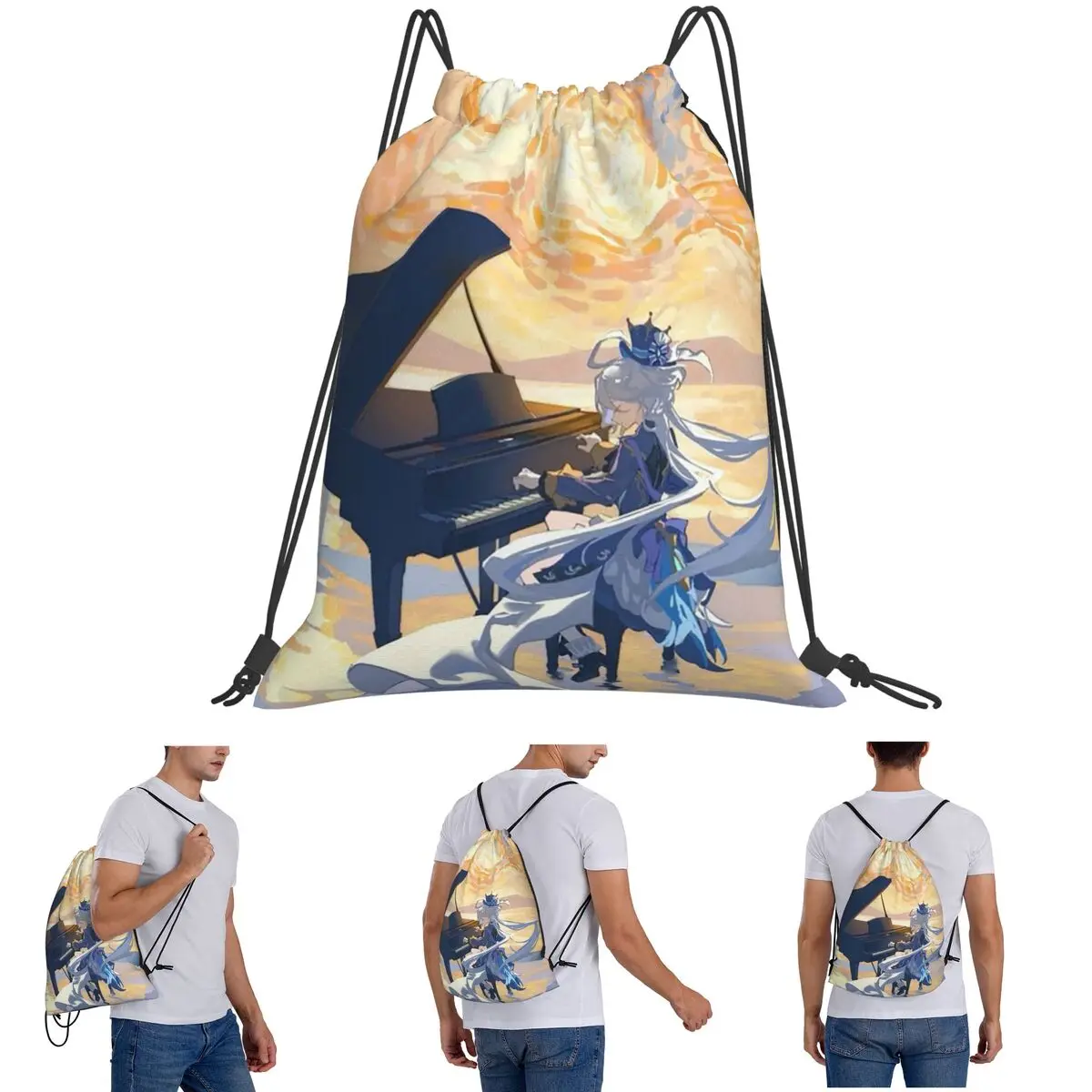 

Furina Genshin Impact Game Backpacks Casual Drawstring Bundle Pocket Sports Bag Book Bags for Travel Students