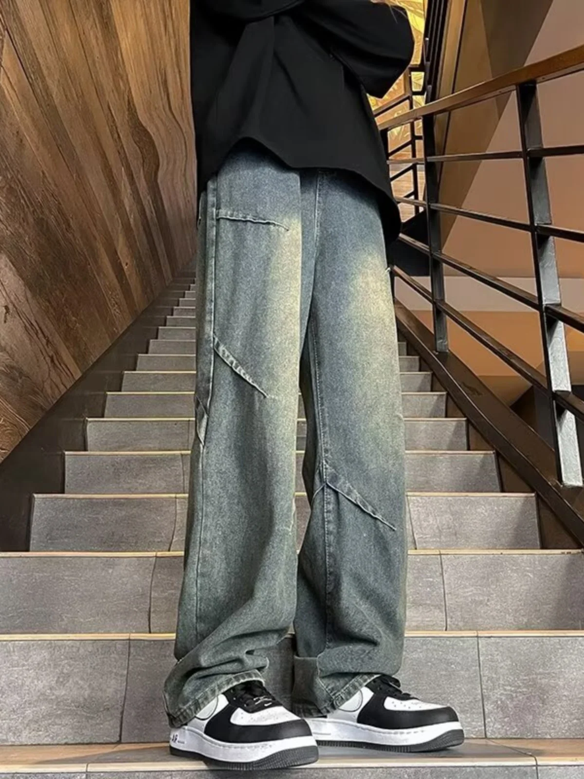 

Loose Straight Leg Wide Leg Jeans Men's Casual High Street Style Retro Versatile Spring Autumn Wear Resistant Classic Fit