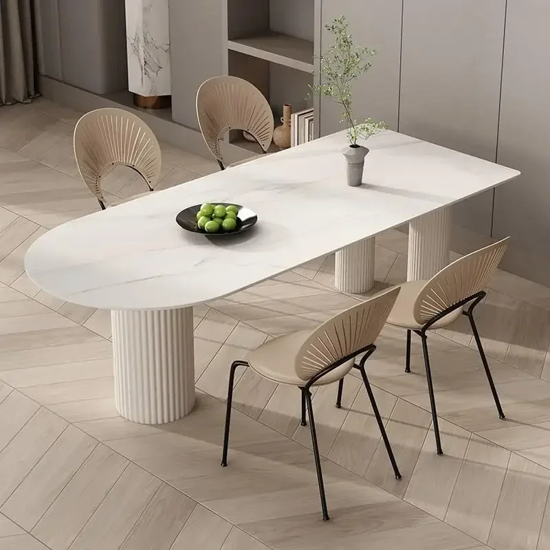 Dining table bright rock slab island dining table light luxury modern oval simple integrated dining table and chair