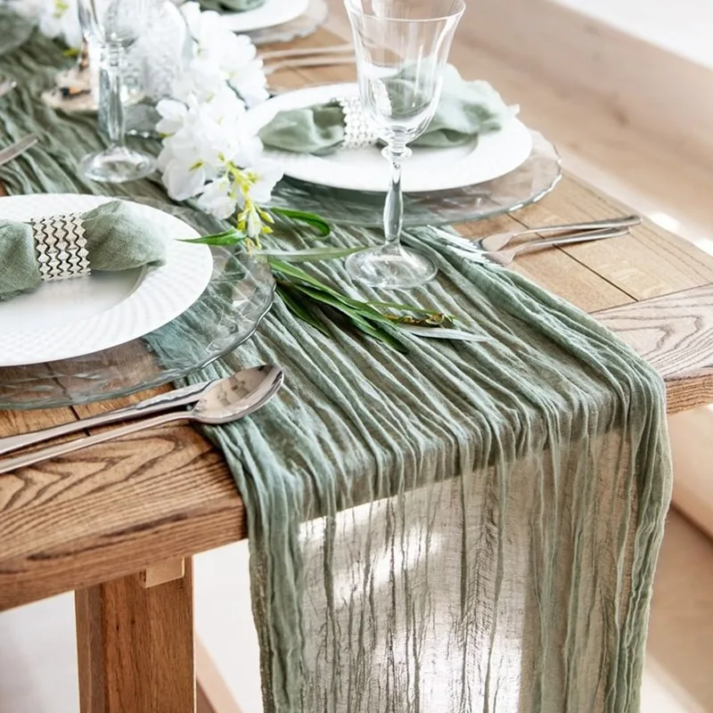 Semi-Sheer Gauze Table Runner Burlap Cheesecloth Setting Dining Rustic Country Wedding Birthday Decor Vintage Table Linens