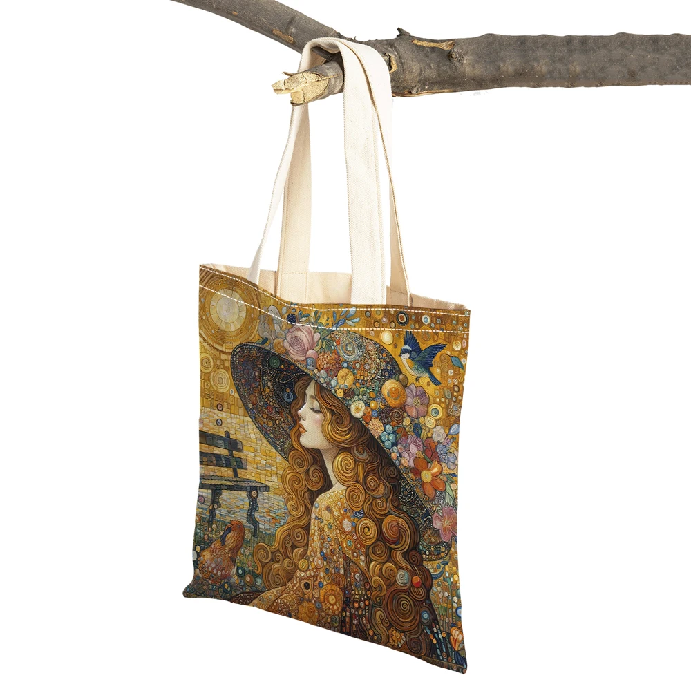 

Vintage European Noblewoman Girl Shopping Bag Casual Women Shopper Bags Double Print Lady Tote Daily Commuting Shoulder Handbag