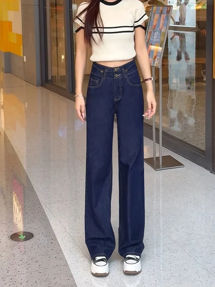 

Широкие джинсы с высокой талией, женские джинсы, осень 2024, новые свободные утягивающие универсальные молодежные прямые длинные брюки