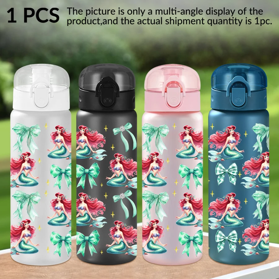 

1Pc Disney, Mermaid, 26oz plastic water bottle with bow pattern, outdoor sports water cup, birthday/homecoming gift.