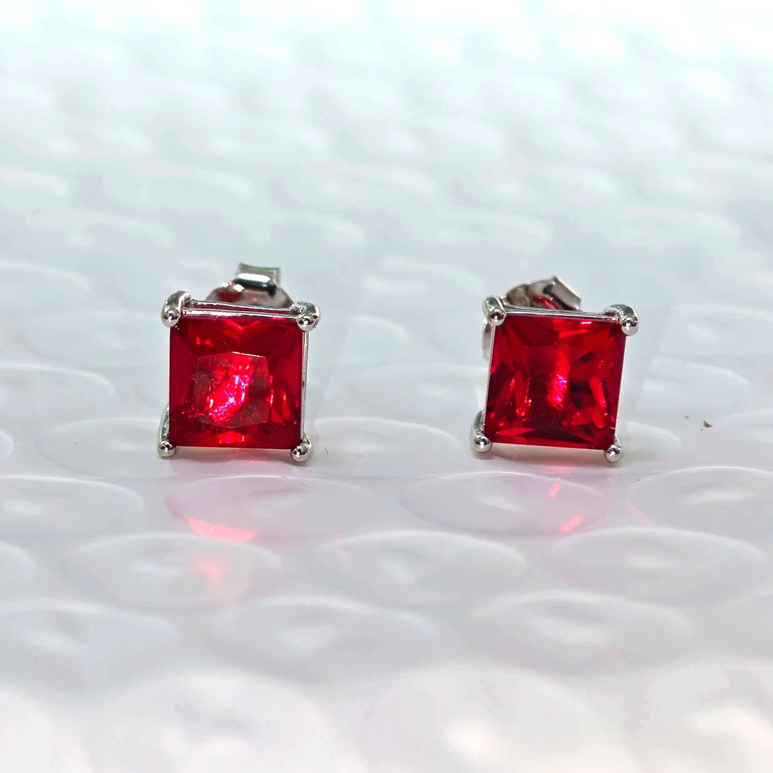 

6mm Princess Cut Earrings 925 Sterling Silver Stud Earring for Women Colorful Glass Stud Earrings Birthday Gift Party