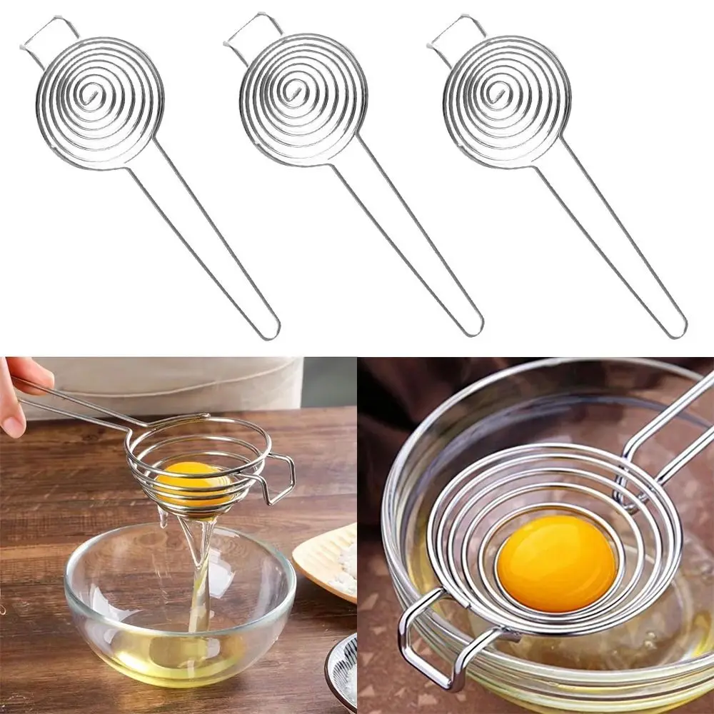 New Stainless Steel Egg Divider Long Handle Kitchen Gadgets Egg Filter Circles Funnel Egg Yolk Separator image 2