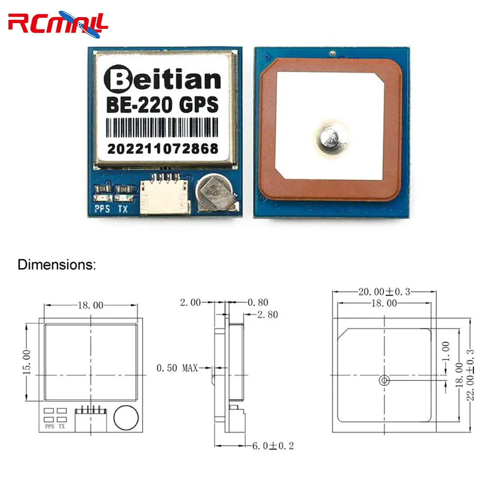 Beitian BE-220 GPS Module with Antenna M10050 GNSS Ultra-low Power GNSS Receiver without Compass with Flash for Vehicle Drones