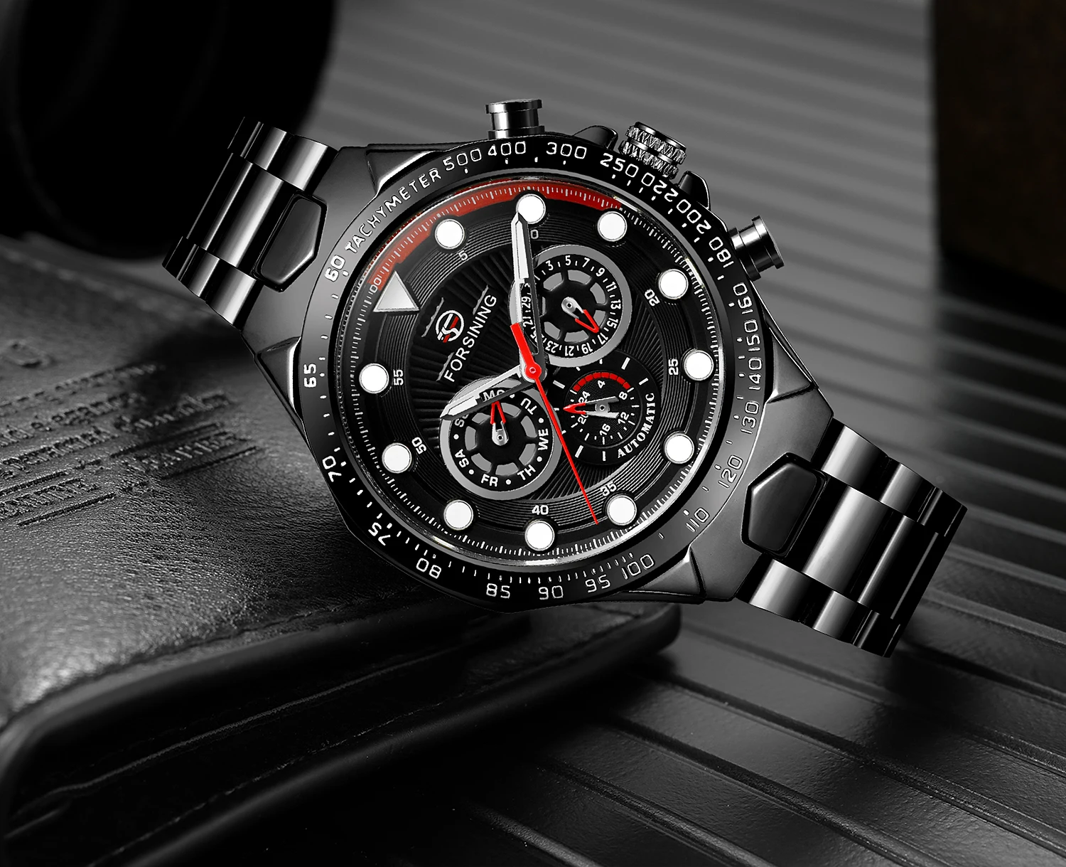 FORSINING Classic Multi-functional Watch for Man Automatic Mechanical Calendar Week Luminous Stainless Steel Business Male Clock