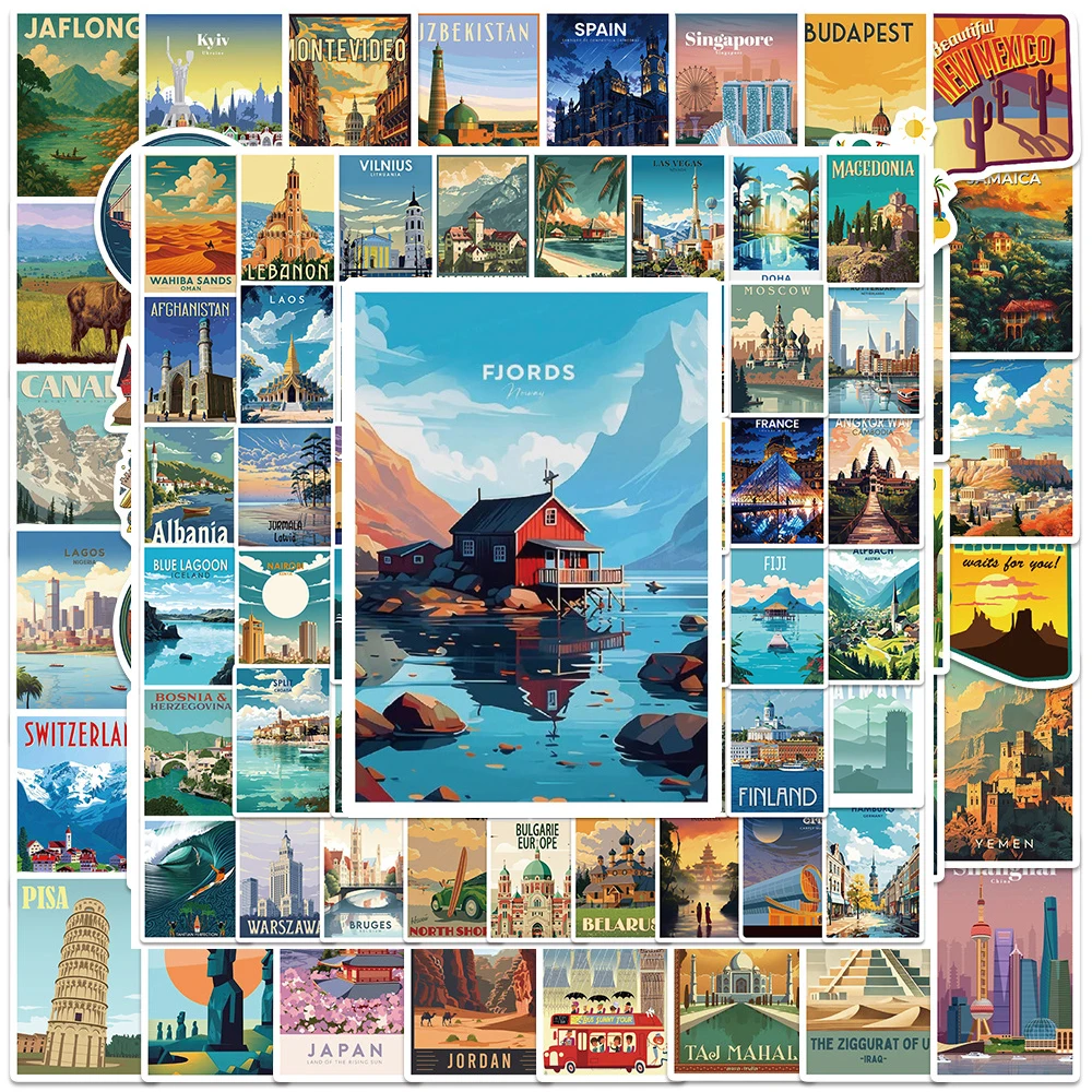 10/30/50/100pcs Cartoon World Famous Landmark Stickers Travel City Scenery Sticker Luggage Guitar Diary Phone Decals Wholesale