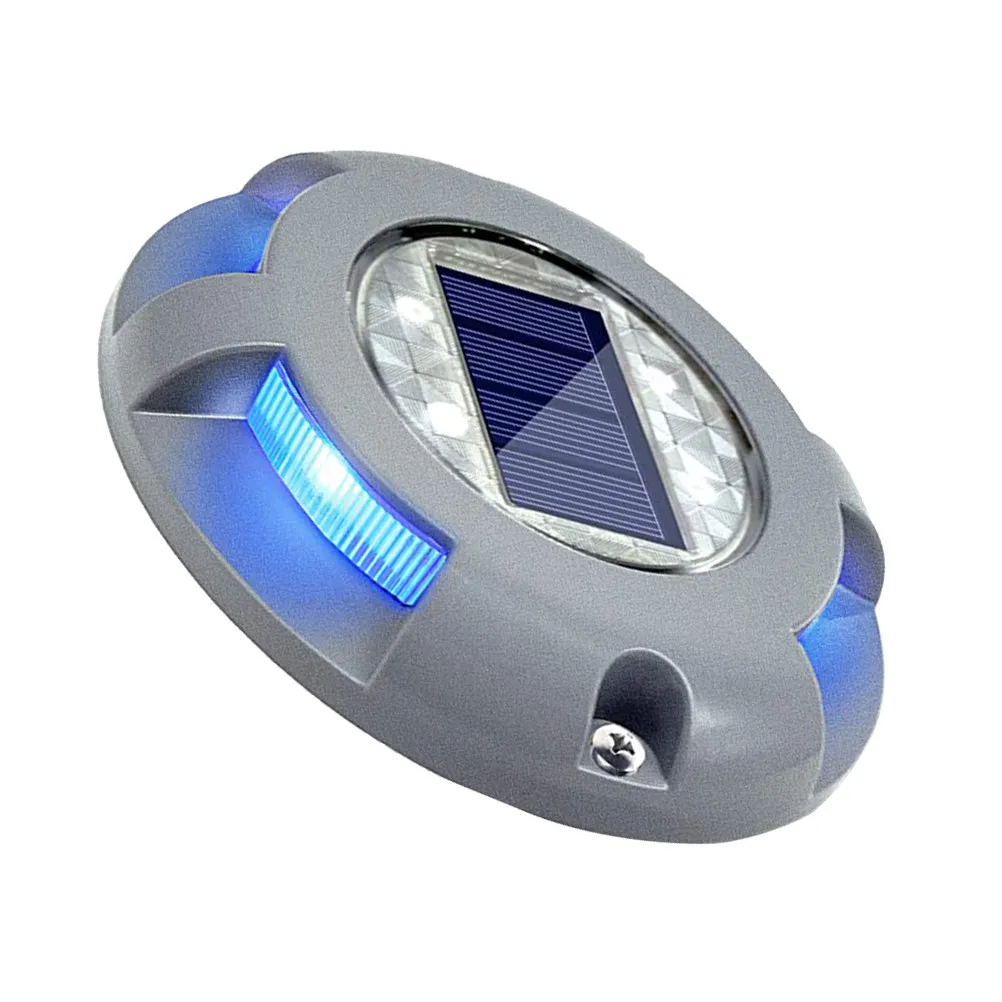 

4 LED Solar Powered Aluminum Ground Lamp Auto on At Dusk Weatherproof for Stairways Pavements Docks Boats Garden Yard Road Studs