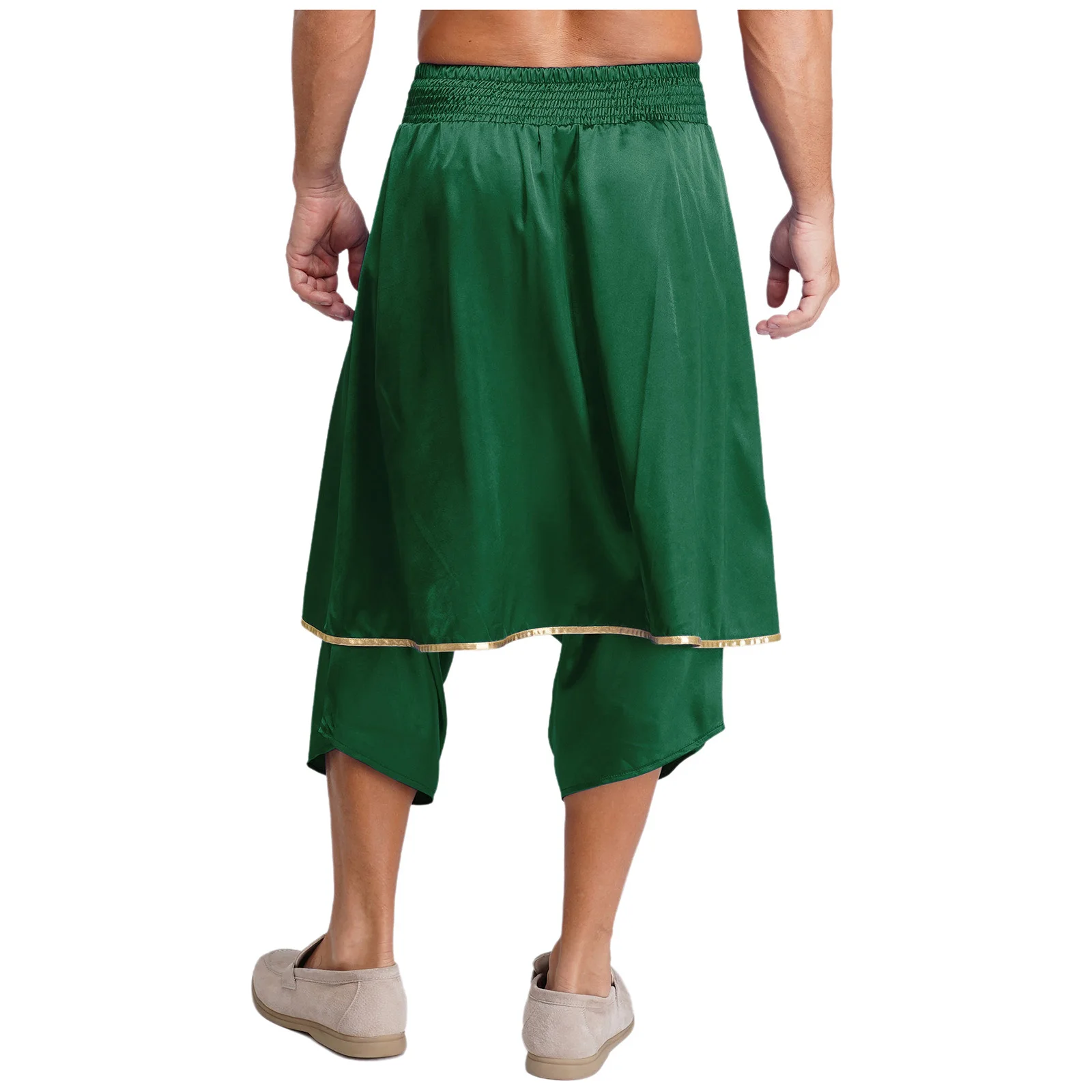 Calça harém hippie árabe masculina, sedosa, sobreposição irregular, acabamento metálico, cintura elástica larga, calça lanterna solta, calças índia dhoti