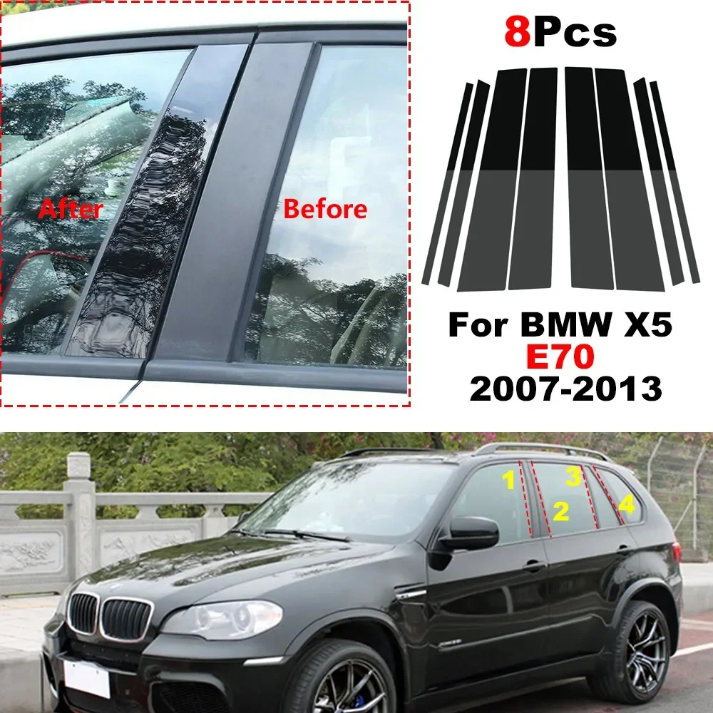 

8Pcs Car Exterior Polished Pillar Posts Door Window Trim Cover BC Column Sticker Styling for BMW X5 E70 2007 2008 2009-2013