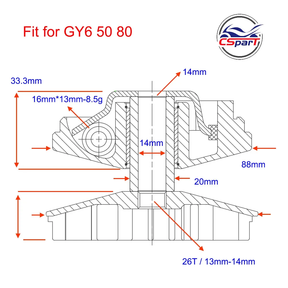 114MM 88MM 26T Variator Kit GY6 50CC 60CC 80CC  139QMB Taotao Znen Sunl Jonway Baotian Scooter Parts