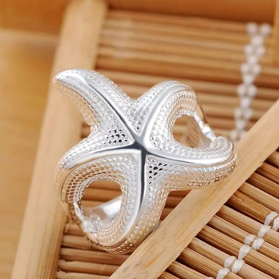 

Hot high quality 925 Sterling Silver fine Big starfish Rings For Women Fashion Party Charm wedding uxury Jewelry Christmas gift