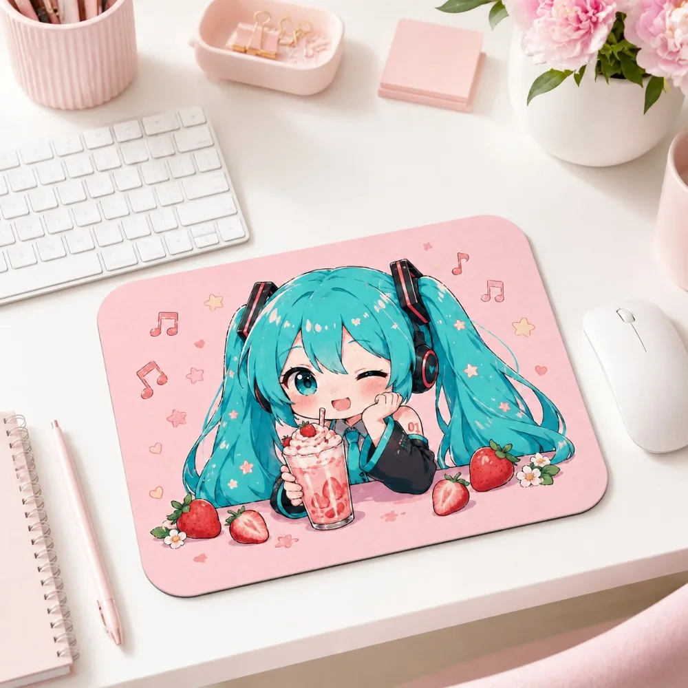 Hatsune Miku Mauspad, Rutschfeste Gummibasis, Weiche Stoffoberfläche, Anime Schreibtischunterlage für Büro/Zuhause/PC