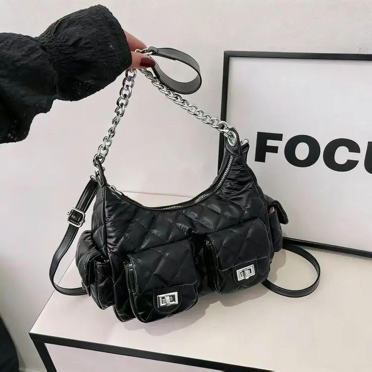 

2025 женская сумка через плечо под мышками, повседневная многосторонняя сумка-тоут из натуральной кожи, винтажная стеганая сумка большой вместимости