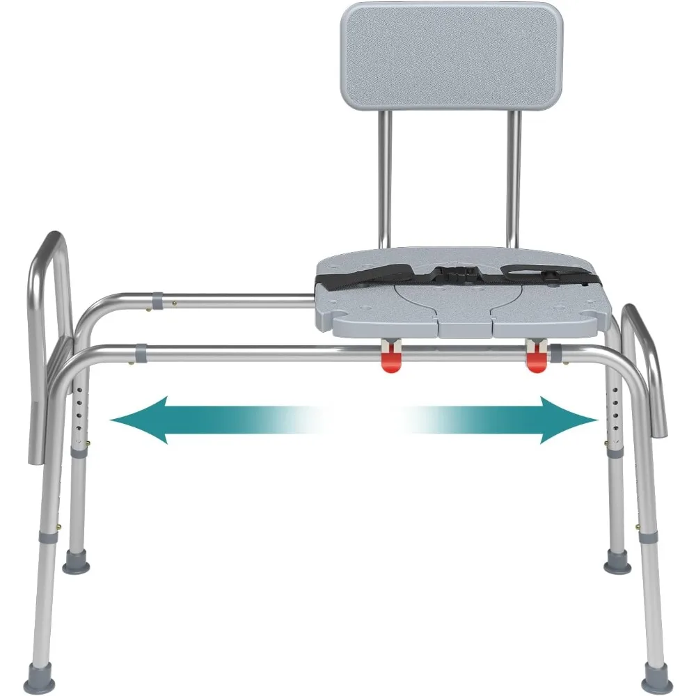 

US Shipping Sliding Shower Chair Transfer Bench Adjustable Height Non Slip Aluminum Safety Belt Bathtub Seat for Elderly