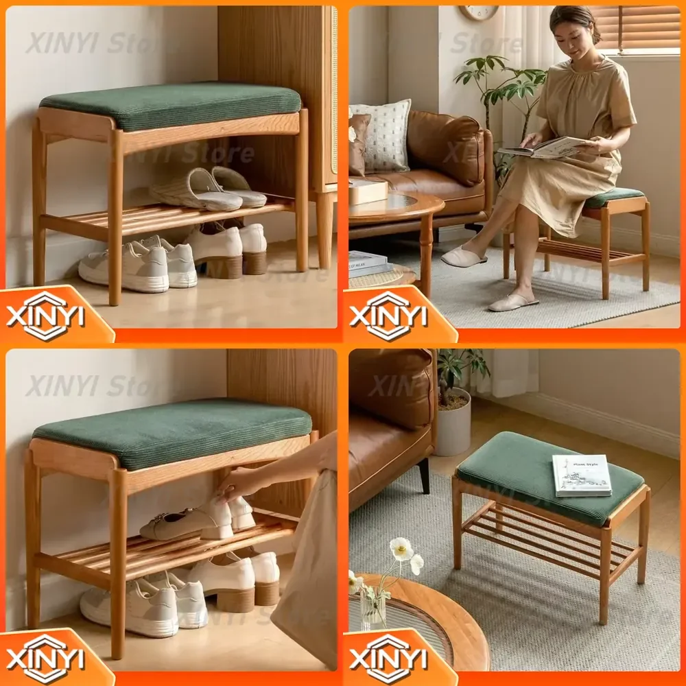Nordic Beech Double Layer Shoe Stool for Home Entryway Hallway Bench for Living Room Bedroom Soft Bag Shoe Cabinet for Small