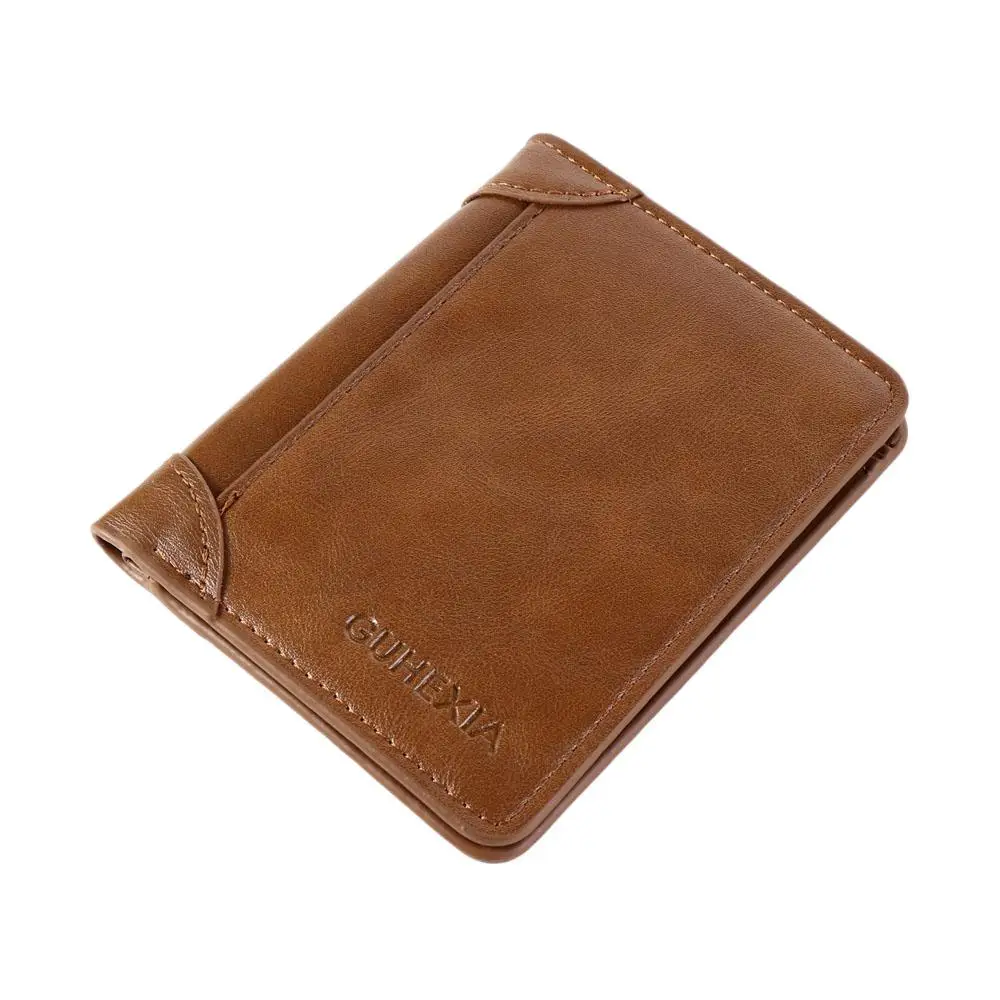 Leather 2 Fold Wallets Solid Color Soft Anti-theft Cash Bag Credit Card Case ID Badge Holder Men's Short Wallet Daily Use
