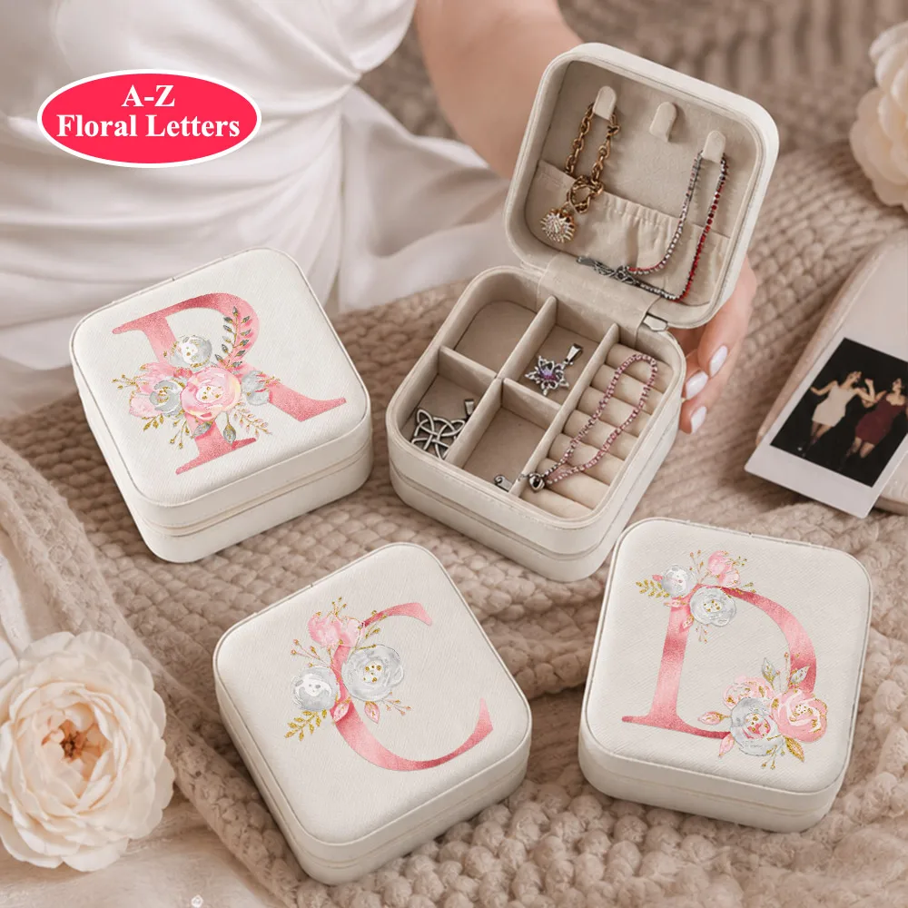 Jewelry Storage Box, Portable Jewelry Storage Box for Women'S Travel And Commuting, A-Z Initials Printed Jewelry Storage Box