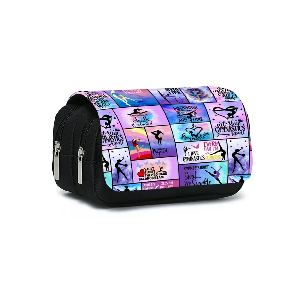 Yoga Dance Print Double Layered Flip Pen Case for Boy/Girls Best Gifts 2D Cartoon School Supplies Pencil Case for Children