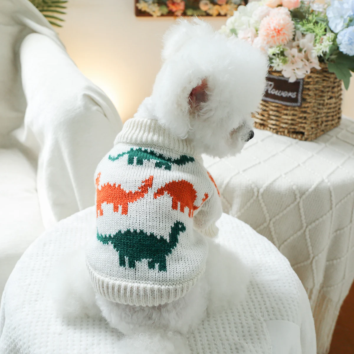 1PC pet clothing colorful dinosaur sweater spring and autumn pullover knitted sweater suitable for small and medium-sized dogs