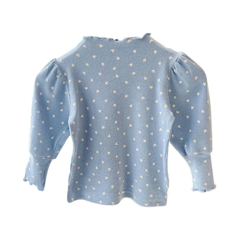 Spring And Autumn New Baby Girls Base Shirt Korean Version Bubbl Sleeves T-Shirt Sweet Cute Polka Dot Top T-Shirt