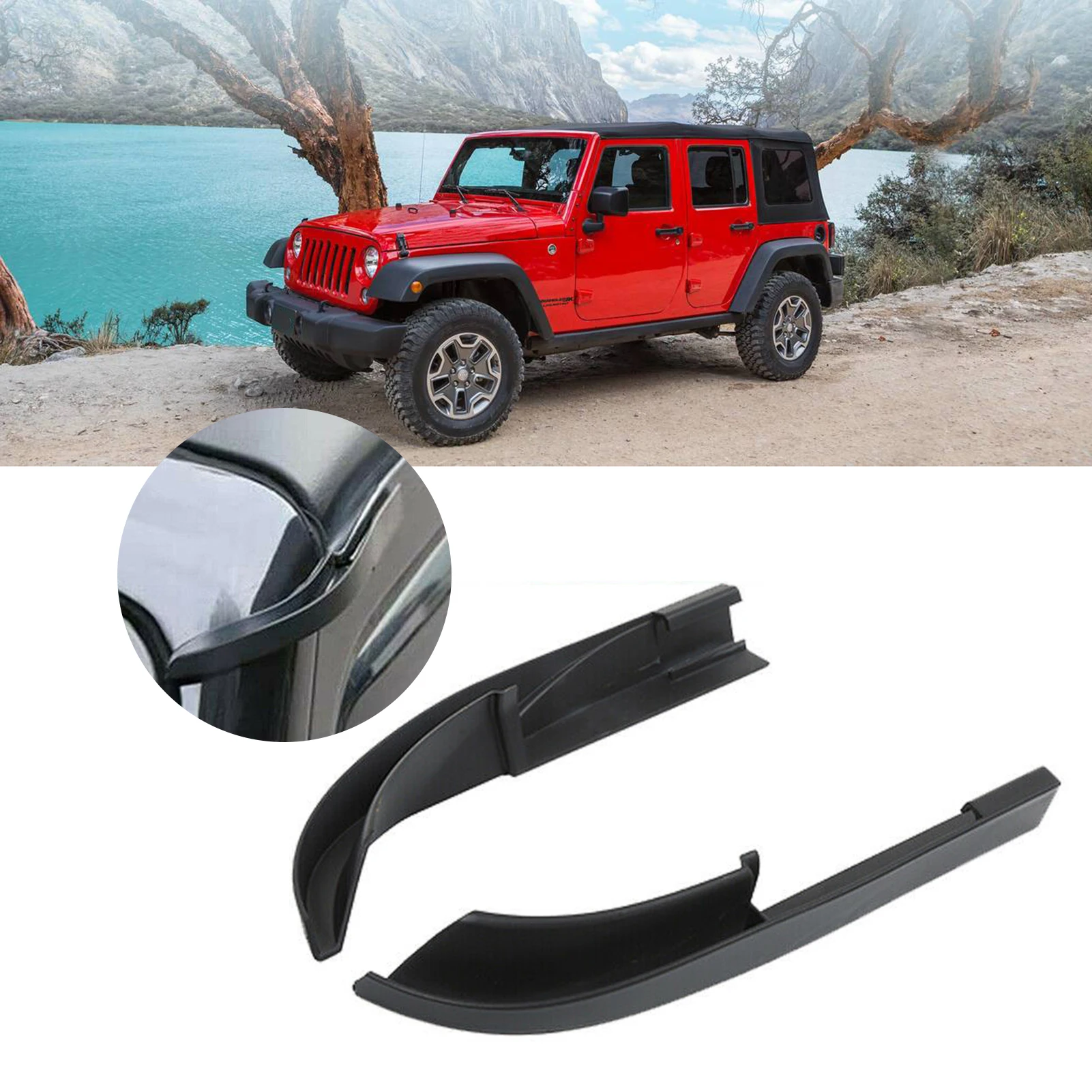 2PCS Car Top Roof Water Rain Gutter Extension Slot ForWrangler JK JKU 2007-2018 2/4 Door Auto Rainwater Diversion Channel