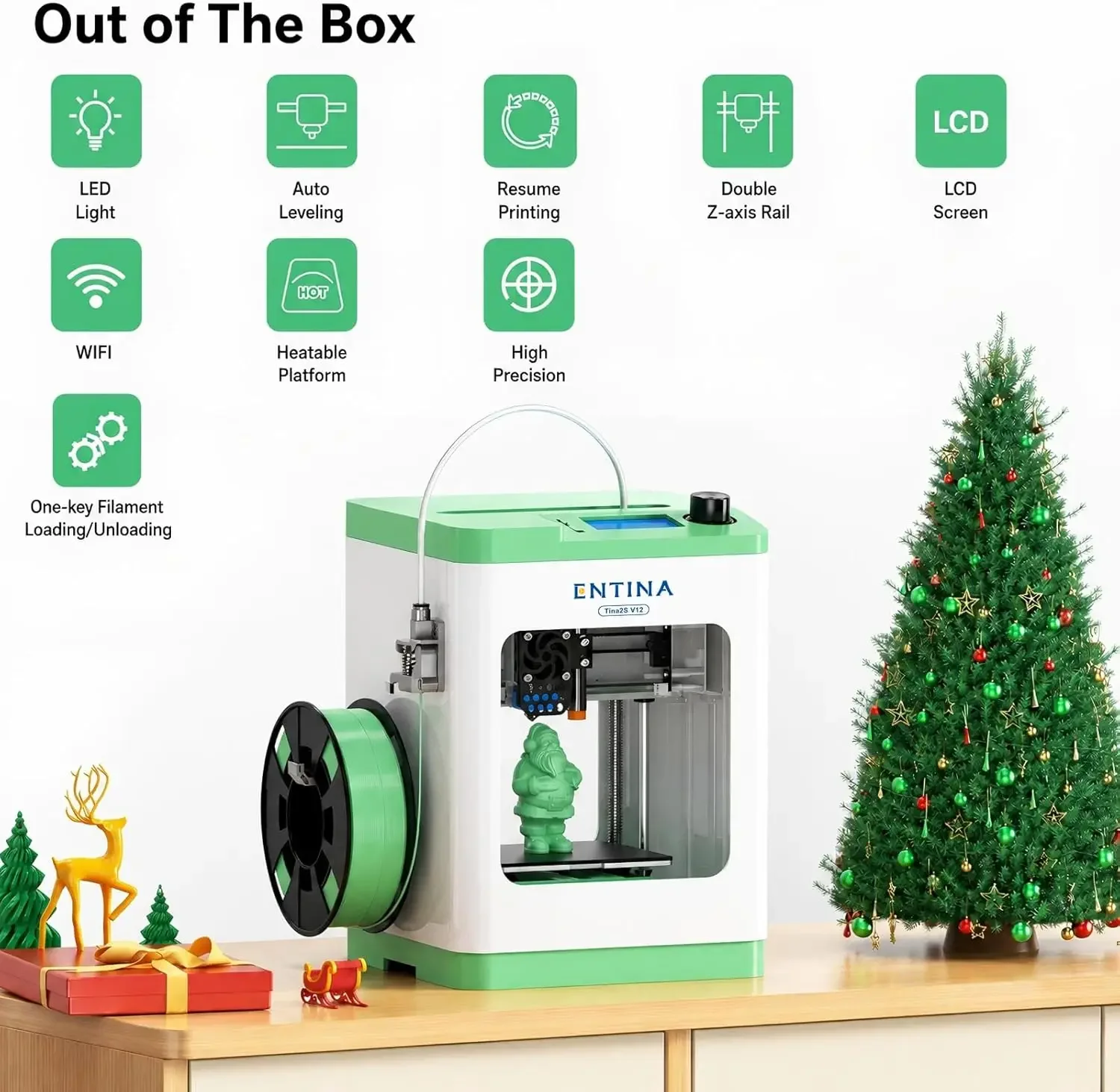Tina2S 3D Printer for Kids & Beginners, Fully Assembled Mini 3D Printer with Auto Leveling, Easy Setup, WiFi & App Control, Huge