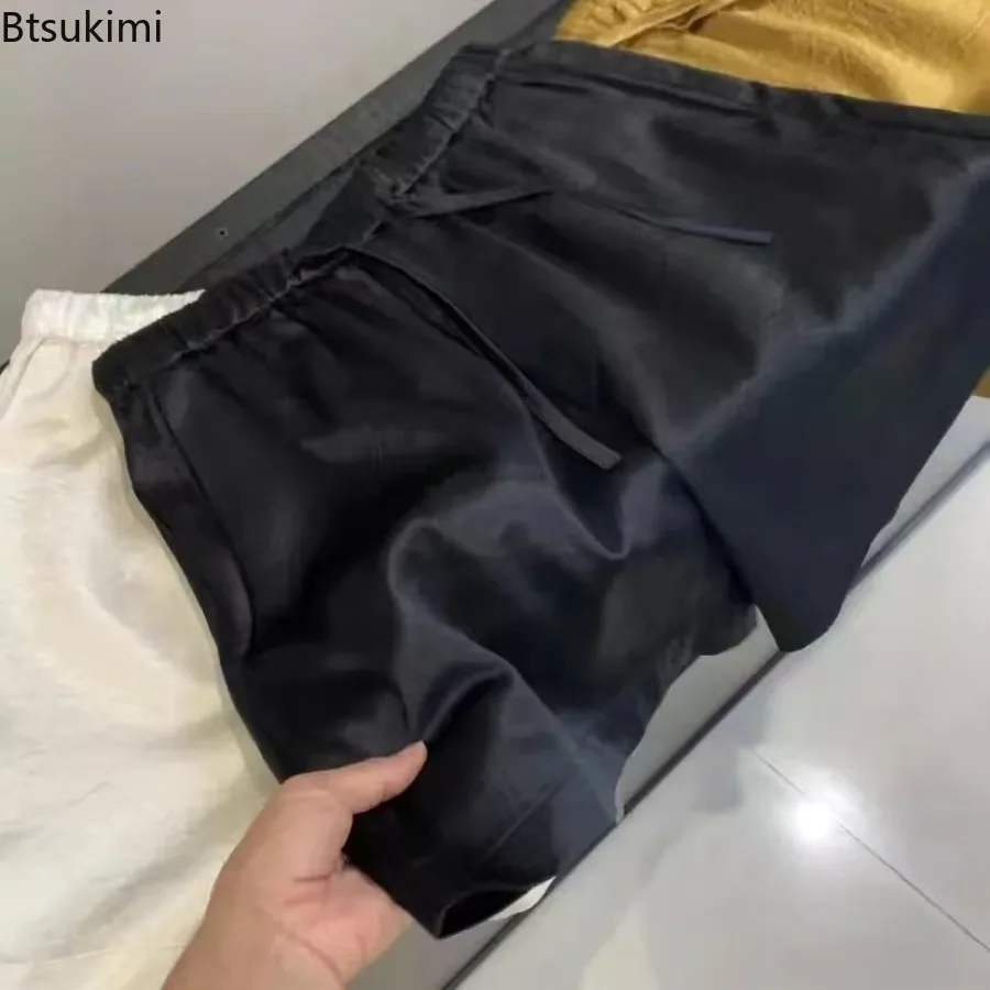 جديد الصيف المرأة الصلبة الساتان السراويل غير رسمية الرجعية الحرير الجليد الملمس مرونة الخصر فضفاض السراويل موضة تنوعا النساء السراويل الساخنة