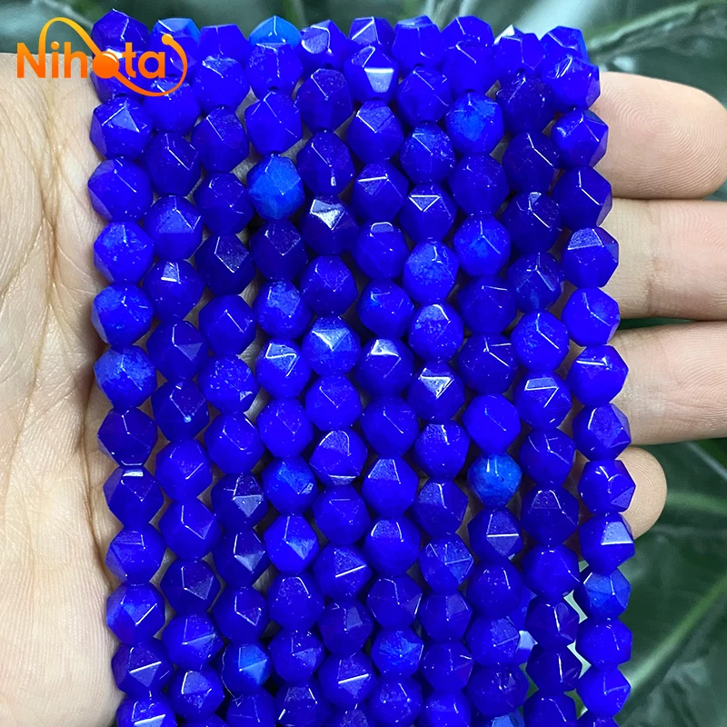 Faceted Natural Dark Blue Chalcedony Beads Smooth Loose Spacer Beads Diy Bracelet Accessories for Making Jewelry 15\