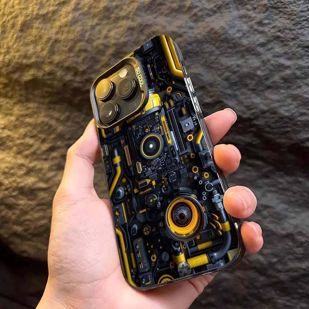 

Mechanical parts design phone case for iPhone 16 15 14 13 12 11 Pro/ Max/Plus shock-proof rear cover anti-fingerprint