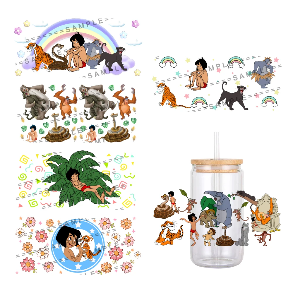 Disney Cartoon The Jungle Book Pattern Libbey 16oz Can Glass 3D Waterproof UV DTF Sticker Coffee Can Wrap Libbey Glass Wrap