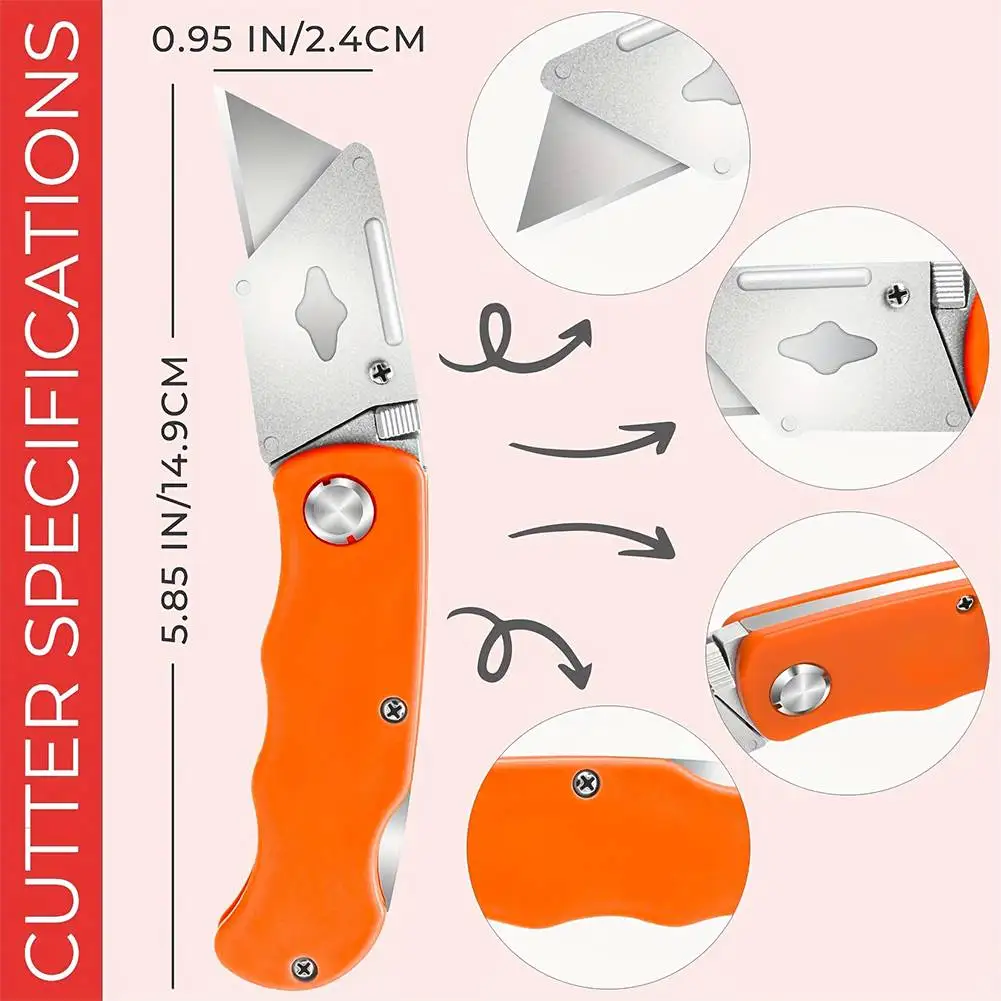 8-Pack Folding Box Cutter Knives, Plastic Cardboard Opener, Pocket Knife, Utility Knives, Metal Construction for Home, Office