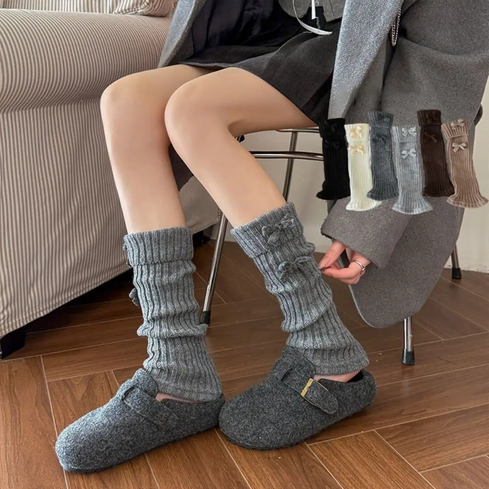 

Kawaii высокоэластичные носки в стиле Лолиты с бантом, вязаные гетры с бантом, милый стиль, гетры для ног, мода для девочек