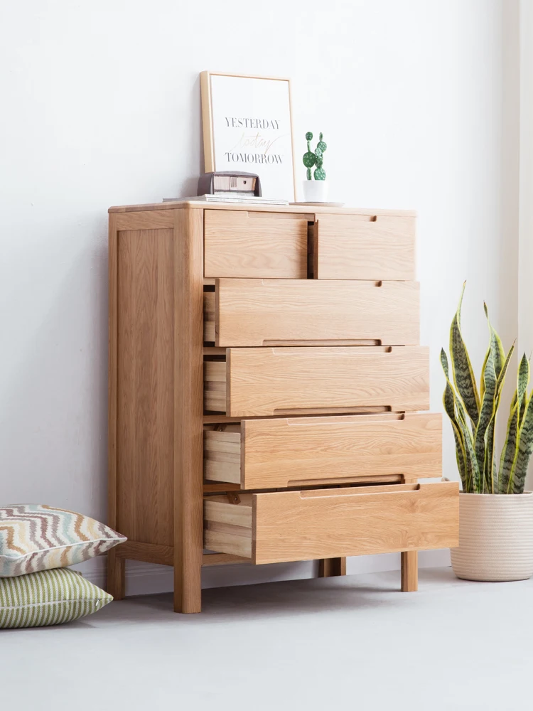 

Japanese-style all-solid wood chest of drawers, oak storage cabinets, simple Nordic light luxury living room, modern furniture