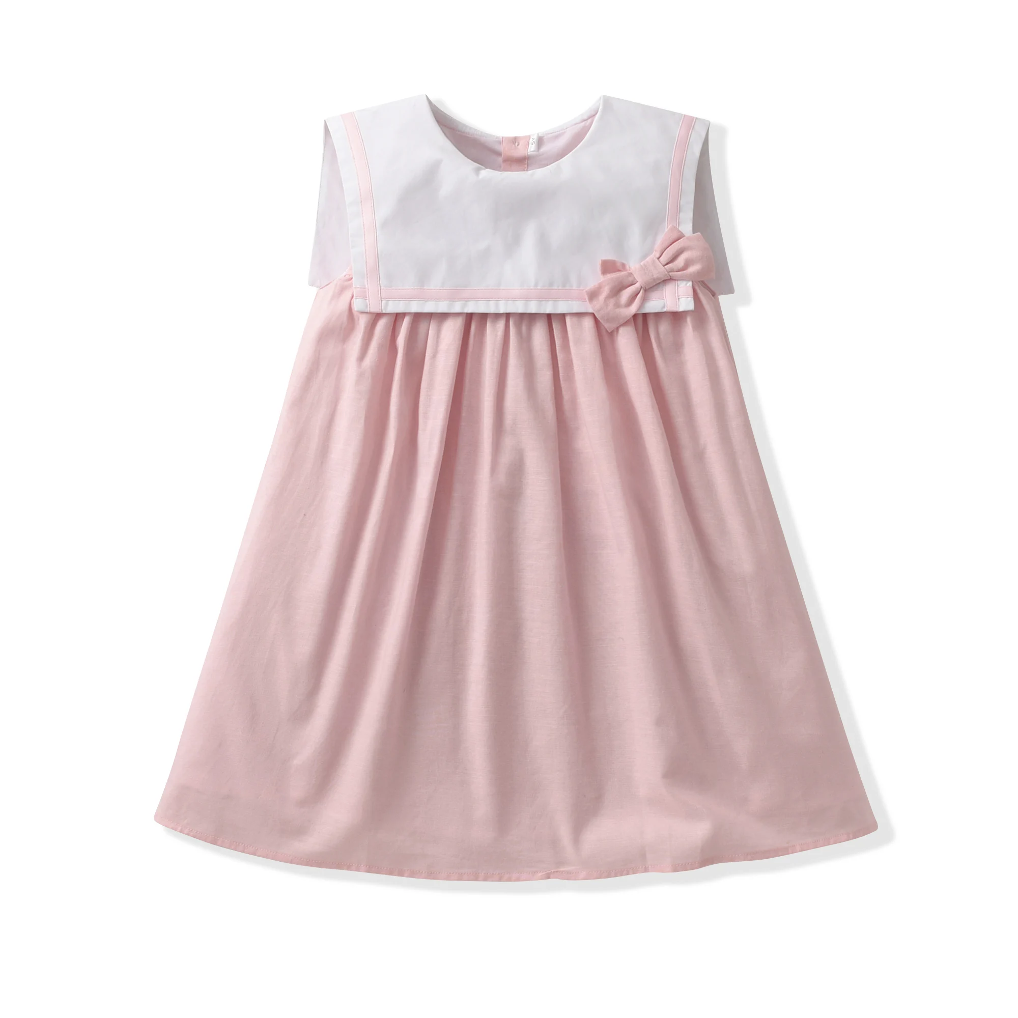 Children Boutique Girls Summer Sleeveless Dress Sailor Collar Bow Detail Cotton Holiday Party Dresses for Girls of 7 Years Old