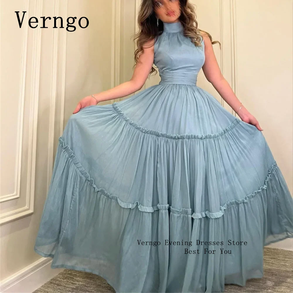 Verngo Blush Blue Prom Gowns For Women Halter Simple Formal Occasion Dress Simple A Line Party Dress Outfit