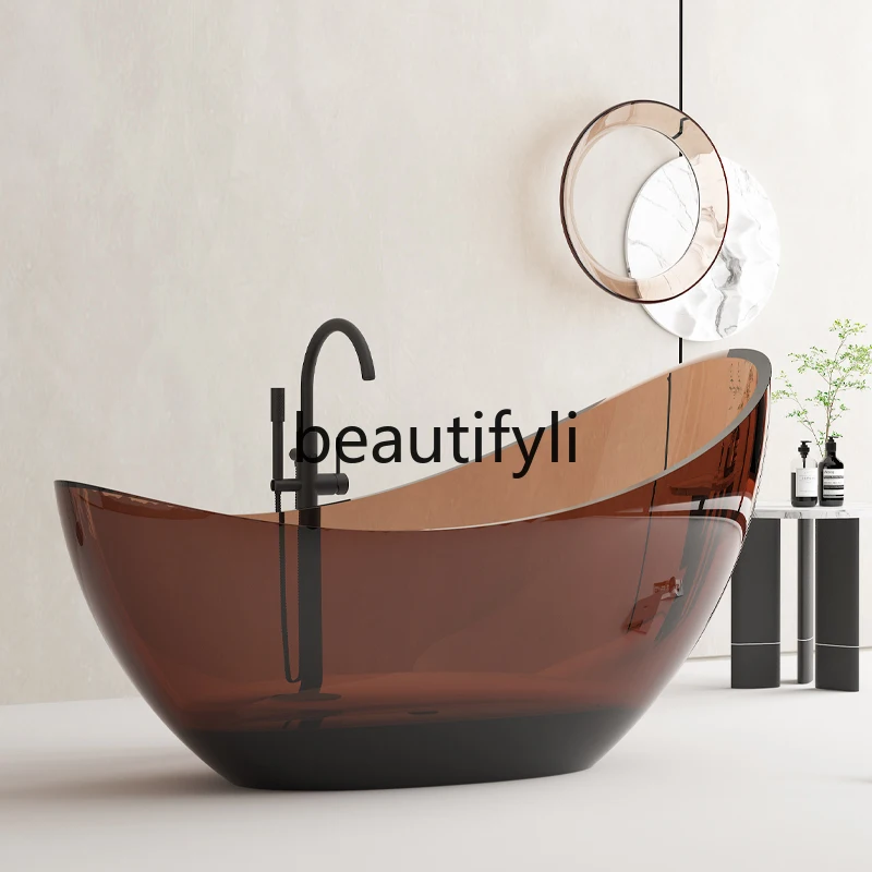 Moon-shaped transparent resin art bathtub Color crystal freestanding integrated bathtub