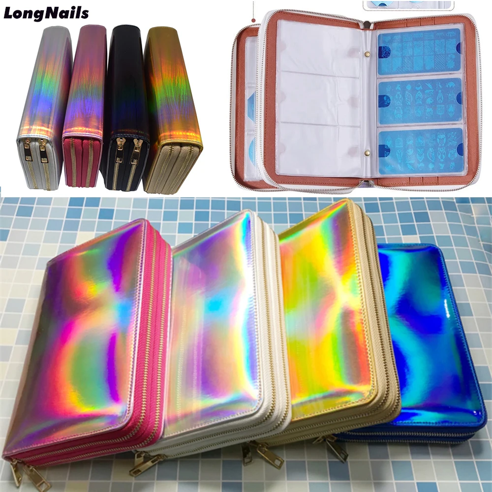 96/216/336Slots Holographics Nail Stamp Plate Case Laser Rainbow Stamping Template Holder Steel Plate Album Storage Card Bag #T4