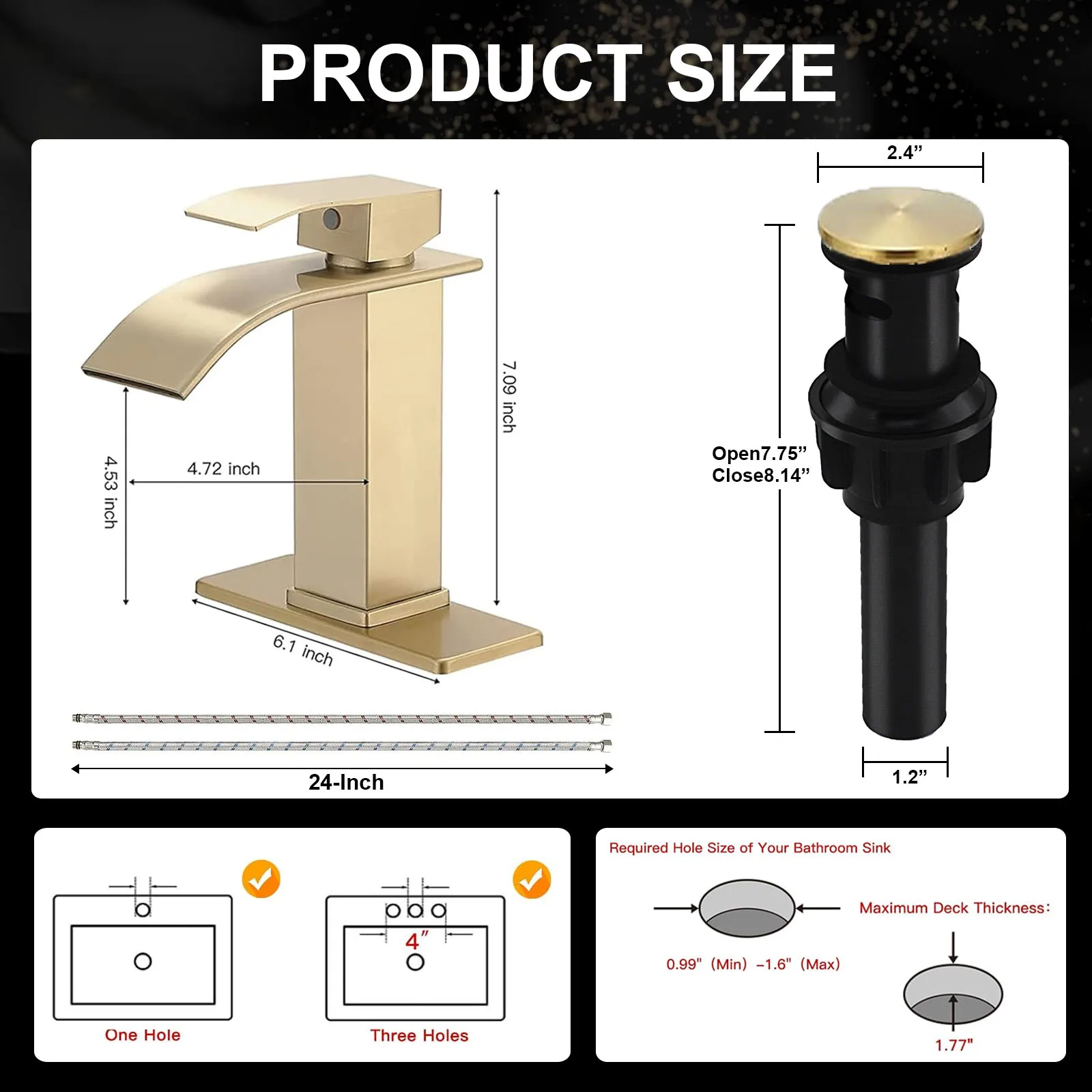 Waterfall Basin Faucet Brushed Gold/Matte Black 1 Hole Single Handle Modern Vanity Basin Hot& Cold Mixer Tap Commercail