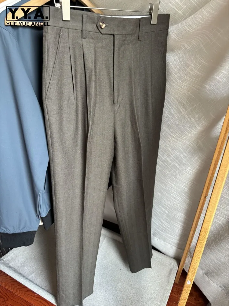 Autumn Vintage Business Men Work 100% Wool Suit Pants Loose Fit Straight Cargo Pants Office Man Long Trousers Streetwear Pants