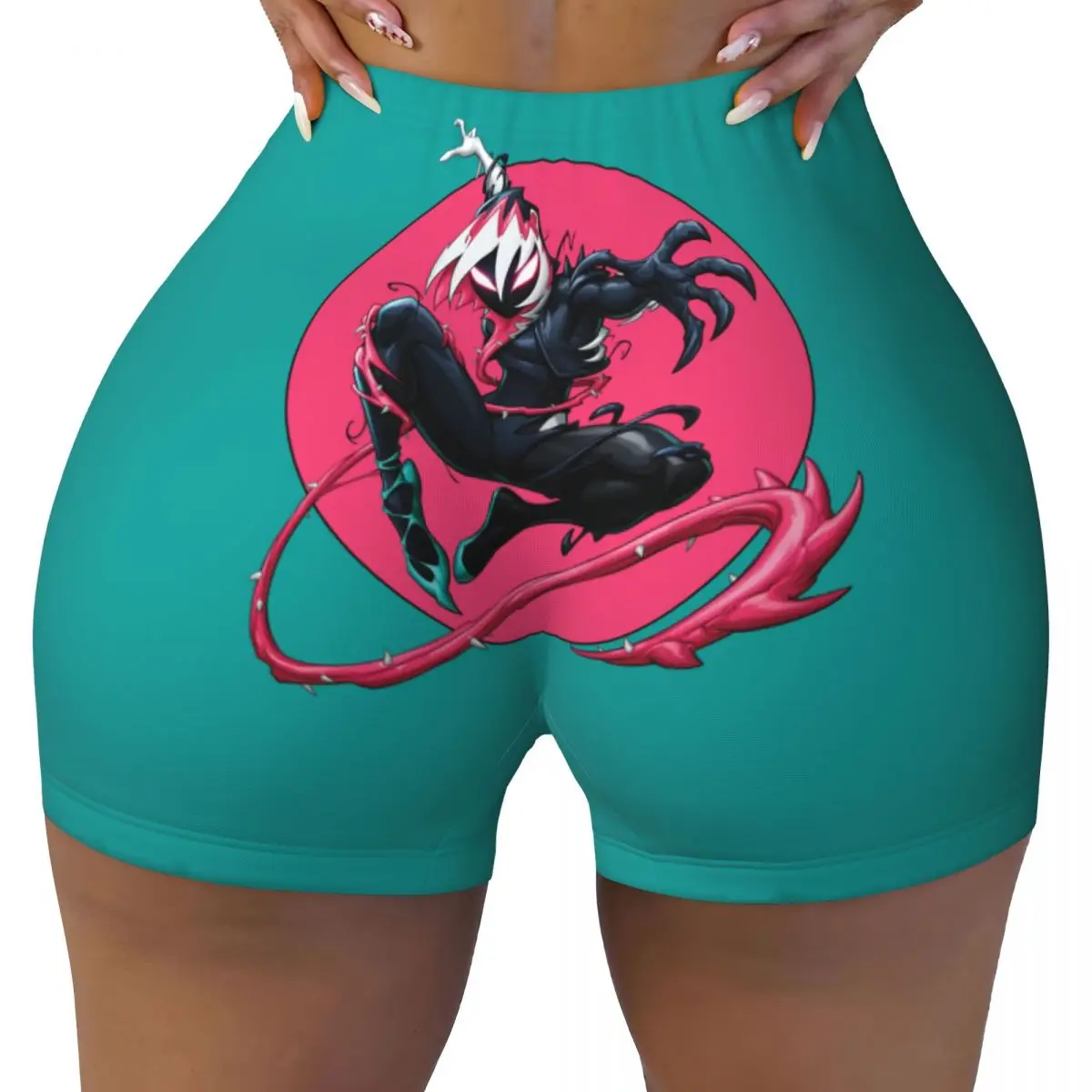 Custom Women Venomized Ghost-Spider Workout Yoga Shorts Gym Athletic Volleyball Biker Shorts